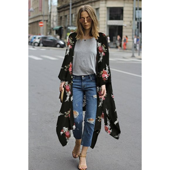 Women’s Print Sheer Flowy Summer Chiffon Loose Cas - Picture 3 of 10